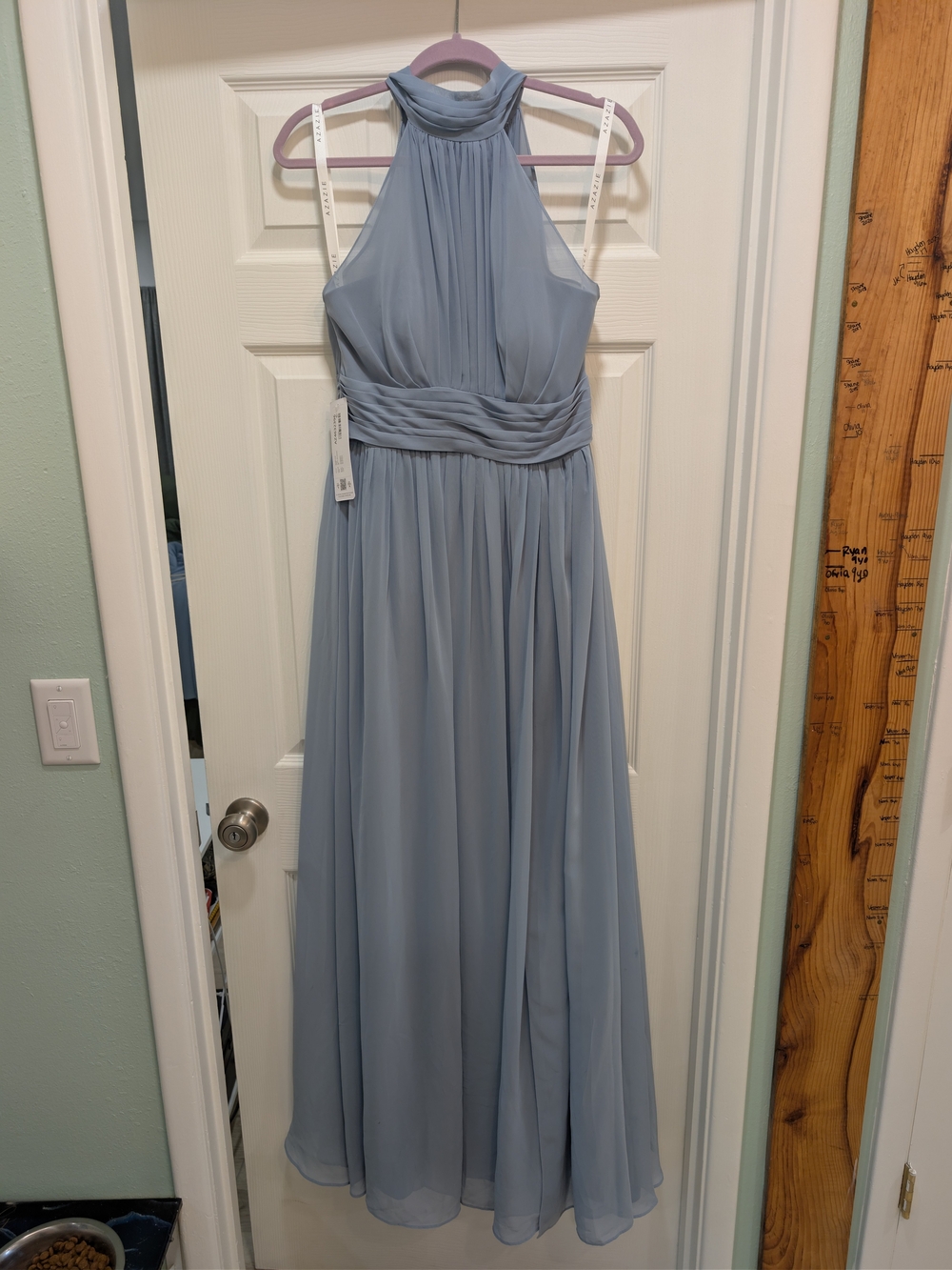 Azazie Dusty Blue Halter Chiffon Maxi Dress